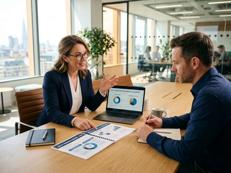 Conseillère formation expliquant les options de financement et prise en charge OPCO